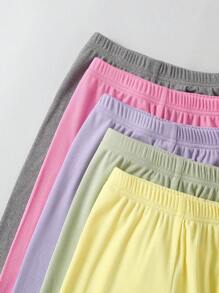 5-Pack Girls Solid Color Basic Leggings, Casual Style - Multicolor - View 3