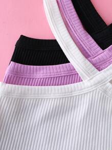 3pcs/Set Tween Girls' Solid Color Camisole Tops, Comfy Soft Cotton Cami In Black, Purple And White - Multicolor - View 5