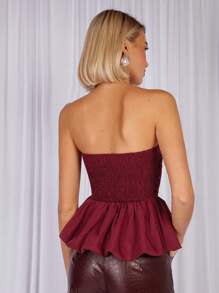 COSMINA Women's Solid Color Gathered Bust Simple Casual Top - Burgundy - View 2