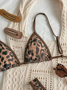 Swim Vcay Women's Summer Leopard Print Spaghetti Strap Camisole And High Cut Bikini Bottom 2 Pieces Swimwear Set - Multicolor - View 3