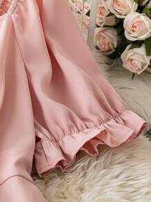SHEIN LUNE Plus Size Women Square Neck Ruched Waist A-Line Dress, Spring/Summer Wedding Day Wedding Guest - Pink - View 3