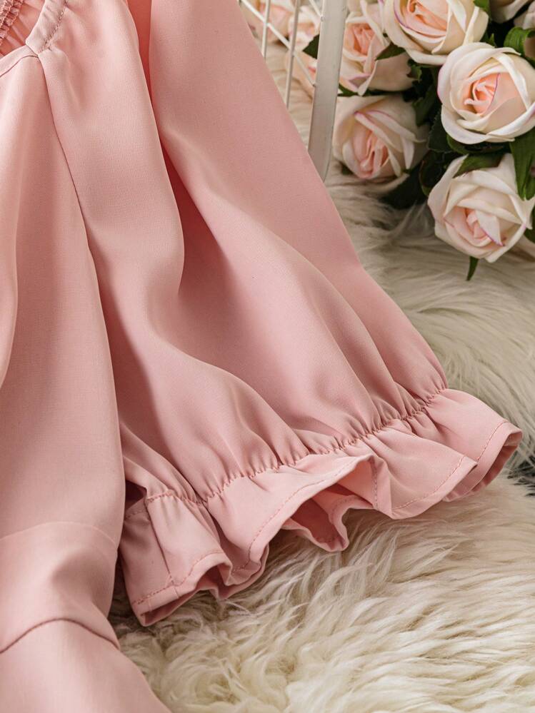 SHEIN LUNE Vestido de línea A con cuello cuadrado y cintura fruncida para mujer talla grande, apropiado para bodas de primavera/verano como invitada - Rosa - Añade 3