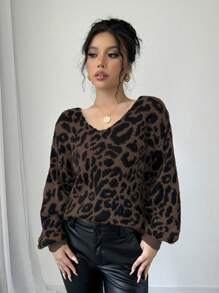 Chiquease Leopard Print Casual & Fashionable Pullover Sweater, Daily Wear Knit Pullover Fall Winter Sweater - Multicolor - View 3