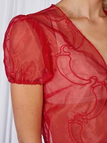 COSMINA Blusa casual de manga corta con amarre delantero y tela transparente para uso diario