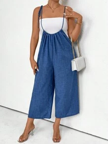 SHEIN Clasi Mono de talla grande con tirantes para mujer, enterizo de tipo mono - Azul - Ver 3