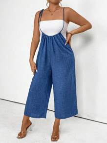 SHEIN Clasi Mono de talla grande con tirantes para mujer, enterizo de tipo mono - Azul - Ver 7