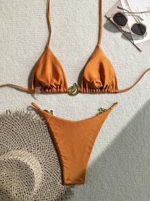 Swim Chiccia 女士纯色时尚性感比基尼套装夏季 - 鏽棕色 - 查看 2