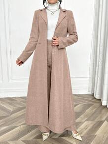 Modelyn Women's Woven Grey Collared Long Sleeve Slim Fit Suit Set - Brown - View 5