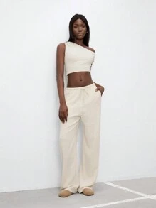 TRNVIE Asymmetric Pleated Top & Low Waist Pants