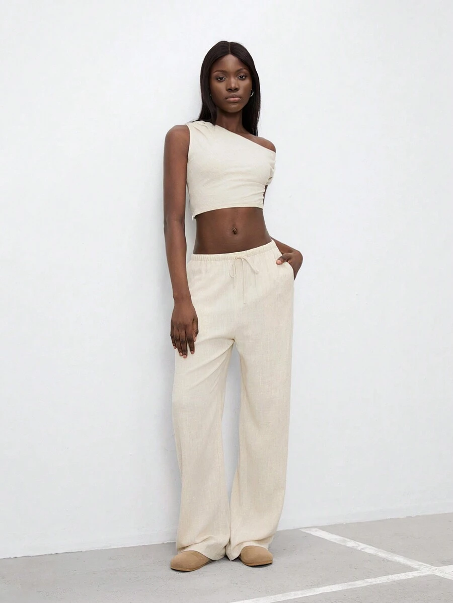 TRNVIE Asymmetric Pleated Top & Low Waist Pants