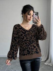 Chiquease Leopard Print Casual & Fashionable Pullover Sweater, Daily Wear Knit Pullover Fall Winter Sweater - Multicolor - View 5
