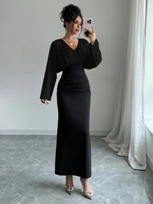 Firerie Váy dài thường ngày cho nữ, tối giản và thời trang để mặc hàng ngày - màu đen - Xem 4