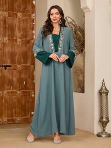 Al Najma Elaborately Crafted Beaded & Embroidered Loose Abaya Dress For Women, Arabian Dresses