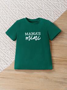 2pcs Young Girl Printed Short Sleeve Top And Solid Color Shorts Set, School, Campus, College - Dark Green - View 4