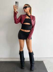 EgrlEra Chaqueta corta de manga larga con estampado de piel de animal en color rojo "Anchora" para mujer