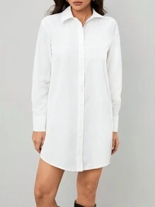 SHEIN Tall White Shirt Style Work Dress For Women, Spring - White - View 6