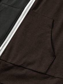 Slaydiva Herbst Lässig einfacher Kapuzenjacken schwarzer und grauer Mantel und schlanke, farblich abgestimmte Hosen Damen Zweiteiler-H