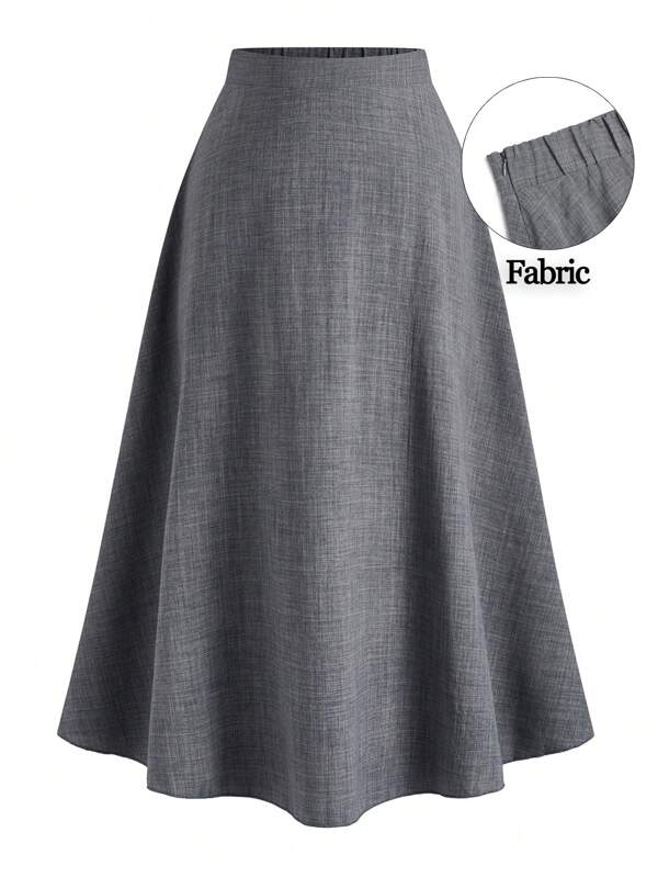 SHEIN Clasi Plus Size Women's A-Line Grey Mid-Length Linen Casual Skirt, Spring