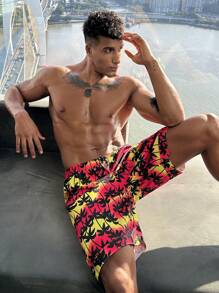 Manfinity ChillVibe Men's Plant Print Front Tie Pajama Bottoms, Simple Casual Loungewear - Multicolor - View 1