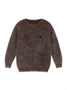 NEON BLANC Men's Loose Black Knitted Street Style Long Sleeve Crew Neck Sweater