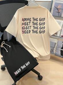 SHEIN Teen Boys Letter Print Short Sleeve T-Shirt And Shorts Set, Casual, Comfortable, Simple, Versatile, Cute, Soft, Suitable For Daily Wear, School, Outdoor, Sports, Holidays