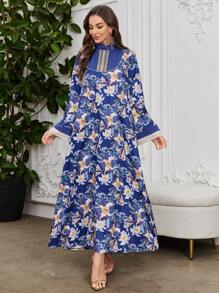 Al Najma Fashionable Retro Printed Dress, Casual & Elegant Design For Spring, Versatile For Work & Daily Wear, Kaftan & Jalabiya