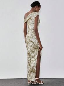 Chiquease Fashionable Tie-Dye Floral Asymmetric Twist Slit Maxi Dress