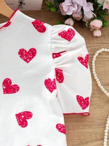 Tween Girl 紧身亮片印花效果心形羊腿袖连衣裙 - 彩色 - 查看 5