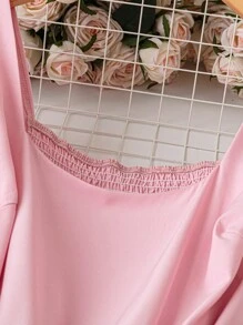 Celure Vintage Square Neckline Shirred Pleated Minimalist Elegant Dress