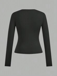 SHEIN EZwear 4-Piece Women's Fitted Long Sleeve Tees, Basic Neutral Colors, Everyday Wear - Multicolor - View 10