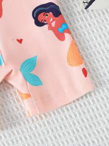2pcs Set Baby Girls Cute Mermaid Shell Print Snug Fit Short Sleeve Romper - Multicolor - View 3