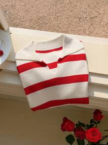 SHEIN EZwear Pull tricoté casual blocs de couleurs à rayures, grande taille, printemps/été