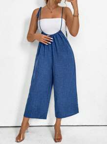 SHEIN Clasi Mono de talla grande con tirantes para mujer, enterizo de tipo mono - Azul - Ver 4