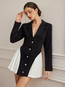 Aveloria Rosie Vestido corto elegante para mujer con diseño de bloqueo de color en el cuello tipo blazer, basta y cintura, con botones delanteros