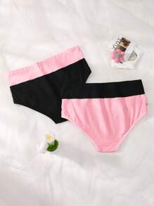 2PCS Cotton Soft Comfy Daily Wear Teen Girl Briefs Black Pink Campus - Multicolor - View 2