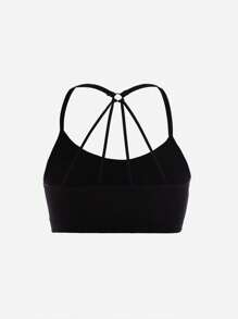 1pc Black Solid Color Seamless Wireless Crop Top Camisole Undershirt For Teen Girls - Multicolor - View 2