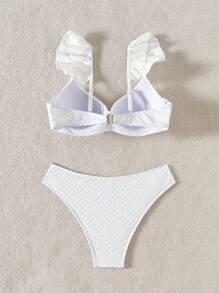 Summer Solid Color Textured Fabric White Pushup Halter Neck Women Bikini Set