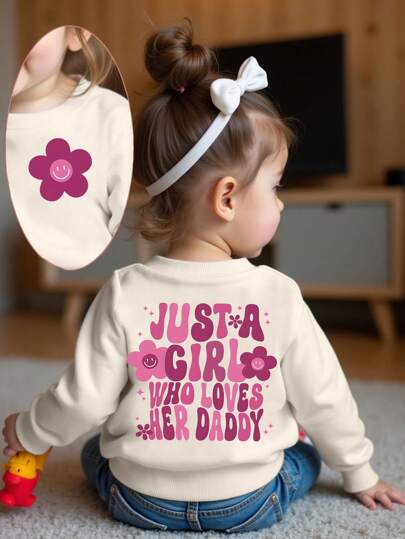 SHEIN Playful Pals 2 Stücke Baby Mädchen Lässig Mode farbverlaufender Buchstabe Grafik Muster Basic Rundhals Sweatshirt, Geschwister-Matching-Outfits (separat erhältlich)