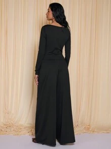 COSMINA 2 件女式纯色长袖上衣和裤子套装