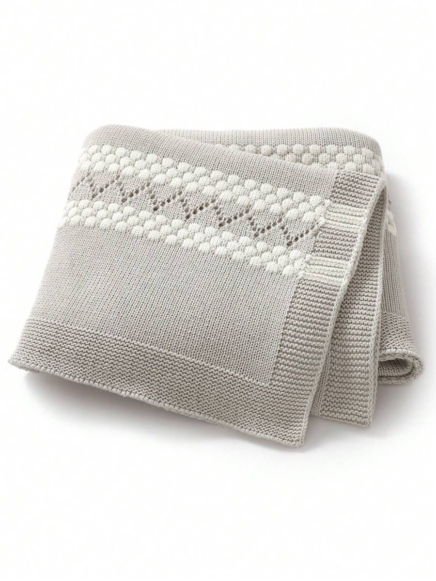 1 pieza Manta tejida, envolvente de bebé cómoda y casual, manta para cochecito, manta para sofá, para todas las estaciones, regalo del Día de los Enamorados - Gris - Ver 1
