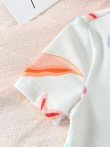 2pcs Set Baby Girls Cute Mermaid Shell Print Snug Fit Short Sleeve Romper - Multicolor - View 7