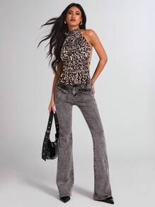 SHEIN BAE Women's Leopard Print Minimalist Casual Sleeveless Top, Fashionable For Everyday Wear