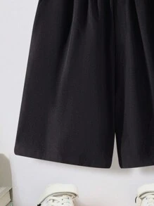 SHEIN 青少年男孩休闲宽松抽绳松紧腰短裤，舒适百搭 - 黑色 - 查看 4