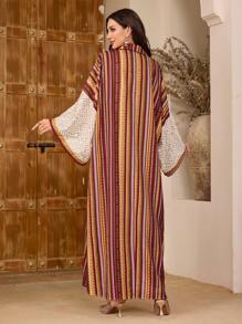 Al Najma Áo dài nữ phong cách Thổ Nhĩ Kỳ & Ả Rập có cổ, trâm cài phía trước và trang trí tay tua rua, Kaftan & Jalabiya, kín đáo - Nhiều màu - Xem 2