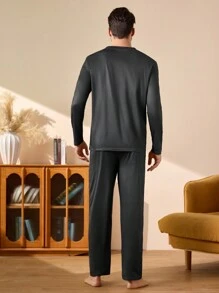 Manfinity Underwear&Sleepwear Basics Conjunto de ropa de descanso casual y cómoda para hombre - Gris - Ver 2