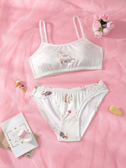 2pcs/Set Little Deer Bra And Panty Girl Underwear Set, Comfortable & Cute, For Teenager Girls