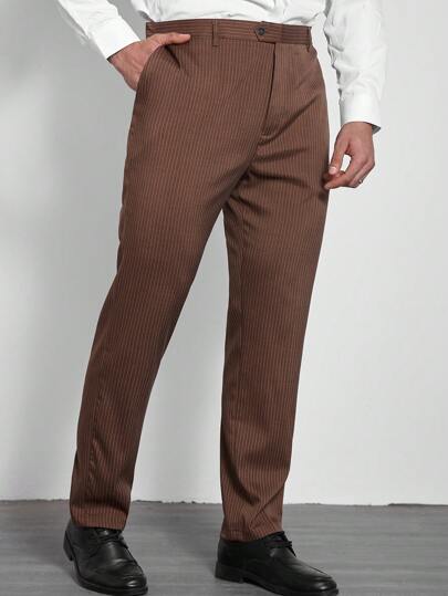 Manfinity Mode Plus Size Men's Casual Commuting Striped Suit Pants