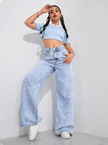 SHEIN ICON Simple Fashion Casual Everyday Denim Pants Y2k - Light Wash - View 2