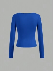 SHEIN EZwear 3件組女款休閒純色黑色、鈷藍色、白色短袖修身短版T恤，適合秋冬，日常上班穿搭上衣 - 彩色 - 查看 8