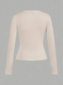 SHEIN EZwear 4-Piece Women's Essential Long Sleeve Tees, Crew Neck, Fitted Neutral Tops, Versatile Style Autumn And Winter - Multicolor - View 11